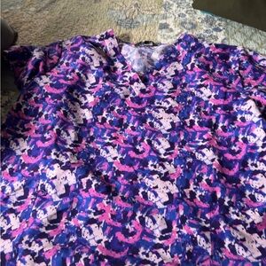 Colorful Abstract Print Scrub Top